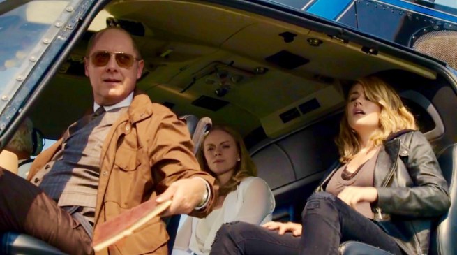 Red tosses leather journal from escape helicopter in sight of Ressler. He keeps one page.